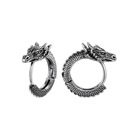Richsteel Boucles d'Oreilles Dragon Bijoux pour Homme Femme Fil Rond Acier Inoxydable, Couleur: Argent/Or/Noir