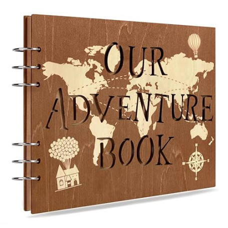Creawoo Album photo de scrapbooking en bois Our Adventure Book, fait à la main pour couples, album photo mémoire pour anniversai
