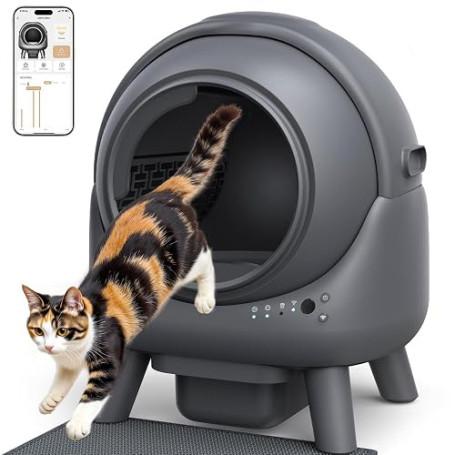 Litiere Chat Autonettoyante FEELNEEDY, Bac à Litière Automatique, Anti-Fuites/Anti-Pincement/Triple Anti-Odeur/Secure/Contrôle A