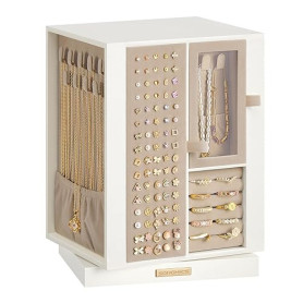 SONGMICS Boîte à Bijoux, Rotative à 360°, Coffret à Bijoux avec 4 Tiroirs, Rangement pour Accessoires, Colliers, Bracelets, Bagu