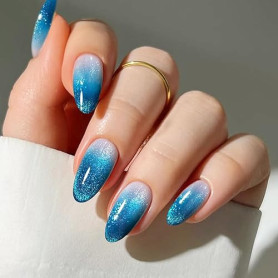 JMEOWIO Autocollant Ongles Gel UV Dégradé Bleu œil de Chat Gel Nail Art Stickers Semi-durci Stickers Ongle Deco Ongle Design Man