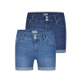 ONLY ONLCARMEN Lot de 2 shorts en jean stretch pour femme - Coupe skinny - Taille moyenne - Basique - Bleu - Noir - Tailles S, M