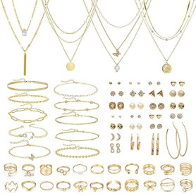 ZXTGBQ 60 Pcs Parure Bijoux Femme Or, Bracelet Ensemble Bijoux Ensemble Bijoux, Boucle D'Oreille Bracelet Collier Perle Zircon C