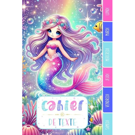 CAHIER DE TEXTE: Sirène fantastique écaille océan nature magique zen or aquarelle pour écoliers fille garçon en primaire cp ce1
