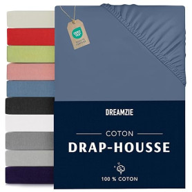 Dreamzie - Drap Housse 120x200 - Bleu - 100% Jersey Coton Certifié Oeko Tex -Drap Housse 120x200 Coton