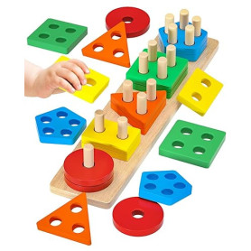 Uping Jouet Bebe 1 2 3 Ans Jeux Montessori Enfant 1 2 3 Ans Jeu Educatif en Bois Puzzle à Empiler et de Tri Cadeau Garçon Fille