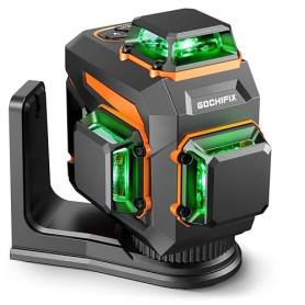 GOCHIFIX Niveau laser vert 3D le nivellement de précision automatique 3x360 12 lignes avec tube laser Sharp 520 Batterie recharg