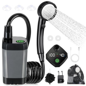 Spopal Camping Douche Portable, [Imperméable] Kit Douche de Camping,Pompe de Douche Électrique Rechargeable,6000mAh, avec Affich