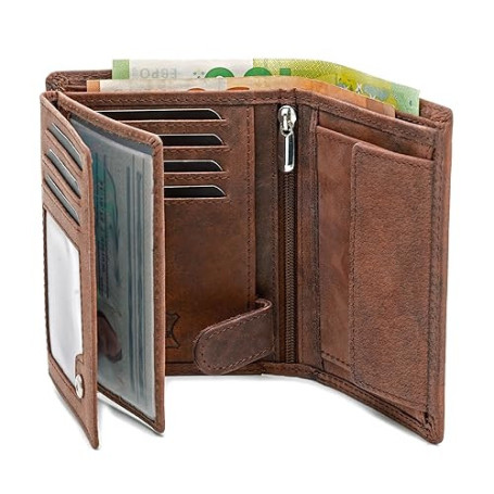 Fa.Volmer ® Porte-Monnaie en Cuir pour Hommes avec Protection RFID - Grand Porte-Monnaie en Cuir de Buffle véritable - Format Ve