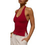 Tankaneo Débardeur sexy pour femme - Col rond - Dos nu - Crop top d'été froncé - Coupe ajustée | Col rond, Dos nu, froncé