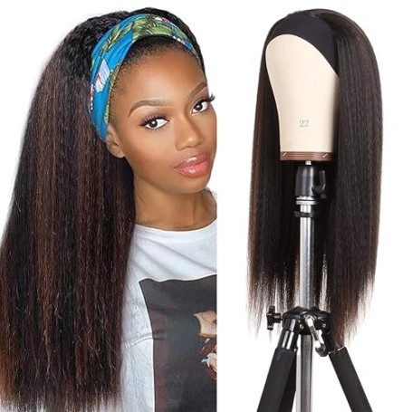 Xtrend 22 Pouces Kinky Straight Yaki Bandeau Perruque Longue Droite Yaki Synthétique Noir Mixte Brun Cheveux Naturel Aspect Band