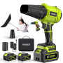 Souffleur de Feuilles sans Fil, 900 000 TR/Min, 2 Batteries, Chargeur et 2 Buses Incluses, pour Jardin, Terrasse, Voiture, Neige
