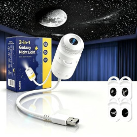 Projecteur Ciel Etoile Galaxie 2-en-1 USB Veilleuse Dimmable 360° Rotation | HD Galaxy Projector, Dimmable Colorful Night Light,