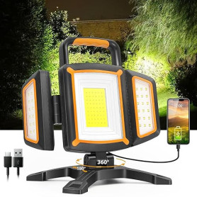 SYLSTAR Projecteur LED Rechargeable 30W, 3000LM Projecteur de Chantier avec Batterie, 5 Modes Lampe Chantier Sans Fil et Powerba