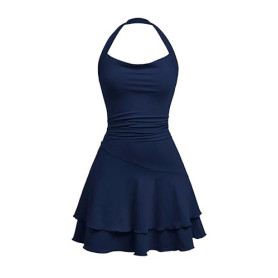 SweatyRocks Robe dos nu pour fille - Ligne A - Robe décontractée sans manches avec volants - Robe multicouche - Robe de fête