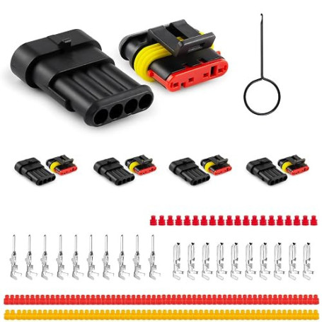 JRready ST6481-04-04 Jeu de connecteurs automobiles étanches, connecteurs mâles et femelles à 4 broches pour le câblage des voit