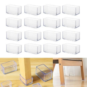Lot de 16 protections de sol rectangulaires en silicone pour pieds de chaise - 20 x 30 mm, Transparent