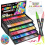 Lyuvie 220 Couleurs Feutre Acrylique,110 Pcs Acrylic Paint Marker Marqueur Peinture Acrylique Pointe Brush pour Roche Tissu Pier