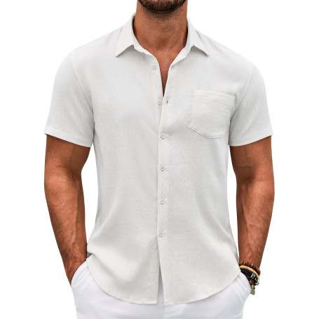 COOFANDY Chemise Homme Manches Courtes Été Loisirs Chemises Hommes Légère Plage Regular Fit Chemise avec Poche Poitrine | Chemis