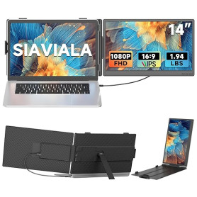 siaviala 14” Extension Ecran PC Portable, Double Écran PC Portable IPS FHD 1080P avec USB-C/HDMI, Extension d'écran Portable pou