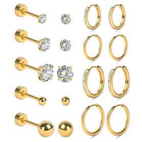 Vicloon Boucles d'Oreilles Set, 9 Paires Femmes Acier Inoxydable Creoles Ensemble Petite Clous Hypoallergéniques Cartilage Helix