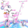 HappyGoLucky 5 en 1 Tricycle évolutif Enfant, Draisienne 1-5 Ans-Roues Lumineuses/Poignée Parentale/Sièges&pédales Réglables