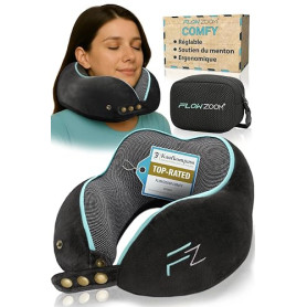 FLOWZOOM Comfy Oreiller de Voyage en Mousse à Mémoire de Forme pour Avion et Voiture – Coussin pour Avion Réglable, Soutien à 36