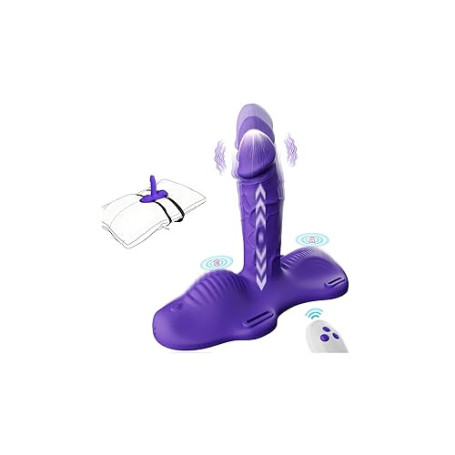 Gode Vibro-masseur Va et Vient Sex Toýs Femme - Godes Ceintures Vibromasseurs Feminin à Distance avec 3*12 Modes de Poussée & V