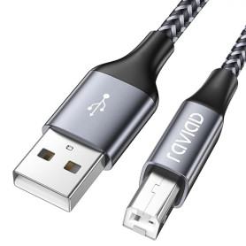 RAVIAD Câble Imprimante [2M] Cable USB 2.0 type B Câble USB A vers USB B | Nylon Tressé Cable Imprimante USB Compatible avec HP