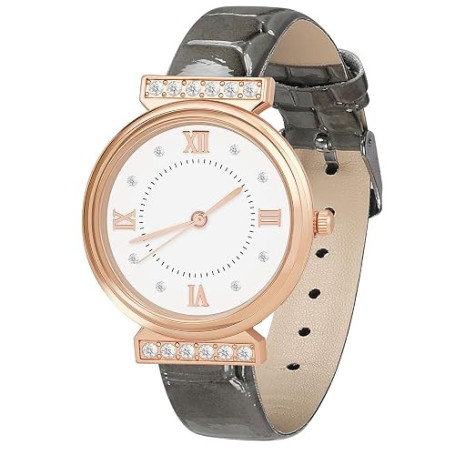 OFFCUP Montre pour Femme, Montre Femmes Bracelet en Cuir, Montre Analogique Quartz avec Cadran et Diamant 3 Aiguilles, Montre de