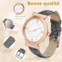 OFFCUP Montre pour Femme, Montre Femmes Bracelet en Cuir, Montre Analogique Quartz avec Cadran et Diamant 3 Aiguilles, Montre de