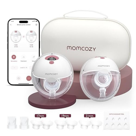 Momcozy M5-Smart Tire Lait Electrique Main Libre avec App, Rouge, 2 Pièces | Tire-lait Double Portable, 3 Modes et 9 Niveaux, Su