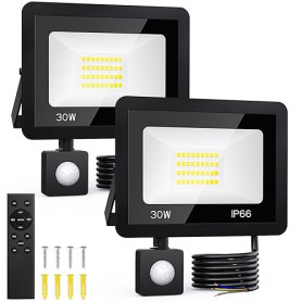 FGRYB 30W Projecteur LED Extérieur avec Détecteur de Mouvement - 2 Packs | Blanc Froid 6500K, IP66 Etanche,Télécommande Incluse.