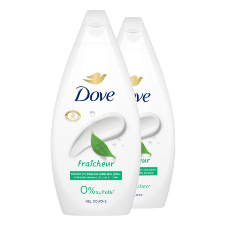 DOVE - Gel Douche - Essentiel Fraîcheur - Nettoie en douceur et adoucit la peau - Testé dermatologiquement - 0% Sulfate (lot pro