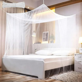 Moustiquaire pour lit, 220 x 200 x 200 cm, double avec 4 coins, moustiquaire d'extérieur avec kit de suspension, pour la maison