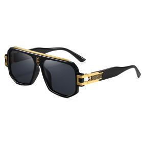 SHEEN KELLY Lunettes de soleil carrées polarisées rétro pour hommes, monture métallique surdimensionnée à dessus plat