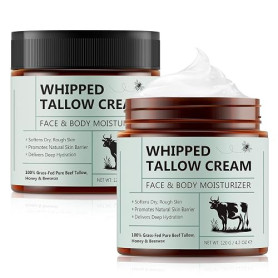 Beef Tallow for Skin Lot de 2, Suif de Bœuf pour les Soins de la Peau, Baume au Suif et au Miel 100% Naturel et Biologique pour