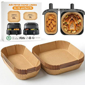 Papier Cuisson Air Fryer pour Philips Dual Airfryer Série 3000/5000 NA350 NA352 NA550 9L(6L/3L) Moulinex 8,3L(5,2L/3,1L), HONYAO