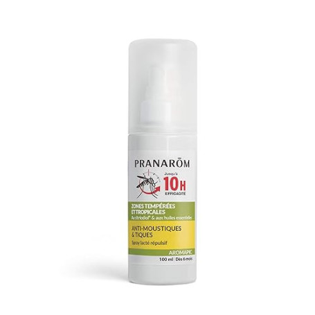 Pranarôm Aromapic Spray Lacté Répulsif Bio 100 ml | Protection jusqu'à 10h contre moustiques et tiques. Testé sous contrôle derm