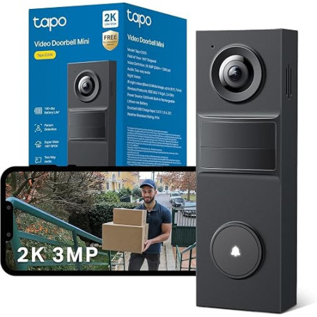 Tapo Sonnette Sans Fil Exterieur Etanche avec Caméra 2K 3MP, IP54 D205 | Autonomie 180j batterie, détection humaine IA gratuite