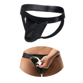 ohyeahlady Jockstrap Homme Cuir PU Ouvert Devant Grande Taille | String Ficelle Ouvert Bretelle, Slip Chic Poche Ouverable,Tanga