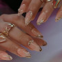 Auroriel 24 Stück Press-on-Nägel French Tip mit Goldlinien-Design Wiederverwendbar Glänzende Acryl-Vollcover-Künstliche Nägel in