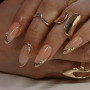 Auroriel 24 Stück Press-on-Nägel French Tip mit Goldlinien-Design Wiederverwendbar Glänzende Acryl-Vollcover-Künstliche Nägel in