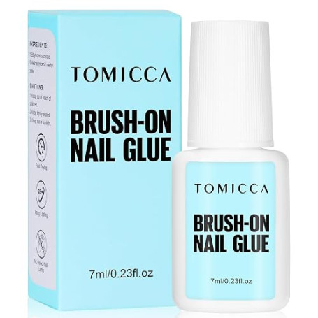 TOMICCA Colle à Ongles, Extra Forte Rapide Colle Faux Ongles avec Pinceau, pour Ongles Acryliques Longue durée, 7ML
