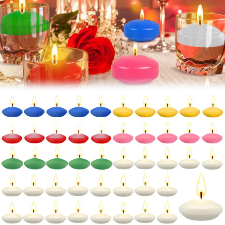 Hengrongshen 50 Pièce Bougie Flottante Coloré, 3.5 CM Bougies Flottantes avec Non Parfumées, Fumée & Goutte, Floating Candles po