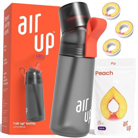 air up® Bouteille d'eau aromatisée Gen 2 (620 ml) gris anthracite + 3 capsules de saveur pêche | Bouteille d'eau sans sucre et a