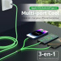 Câble de Recharge Multi-câble Lumineux pour iPhone 3-en-1 [Certifié MFi ] Câble Lightning avec USB-C&Micro USB, Câble Lightning