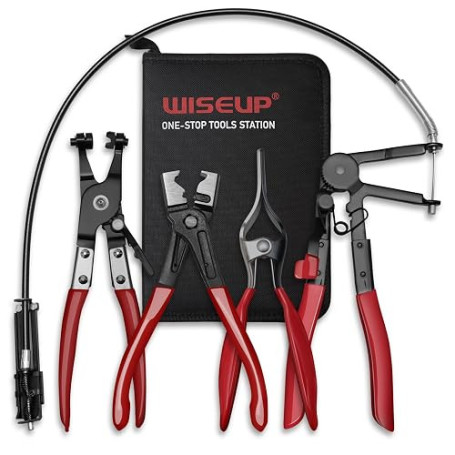 WISEUP Lot de 4 pinces à collier de serrage avec pince à ressort métallique, pince à clic, extracteur de tuyau et outil de serra
