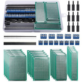 VooGenzek 75 Pièces Circuit Imprimé Double Face Kit, 20 Pièces Double Face PCB Prototype Boards, 20 Pièces Fiches Mâle/Femelle,