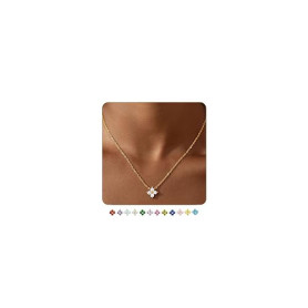 ZHESHY Collier Femme Or Pierre de naissance Trefle A 4 Feuilles Chaine | Zircone Cubique,Plaqué Or 14k,Imperméable,Réglable,Pers